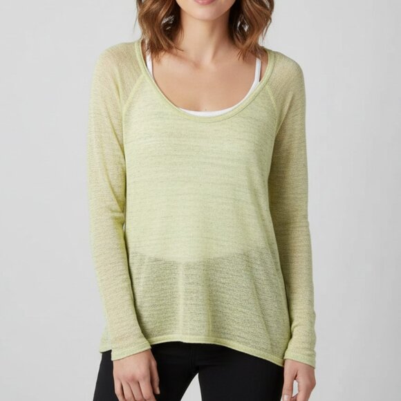 Y2k Aritzia Wilfred Free Knit Top Cropped 2000s Long sleeve Cotton Green Yellow - Picture 1 of 15